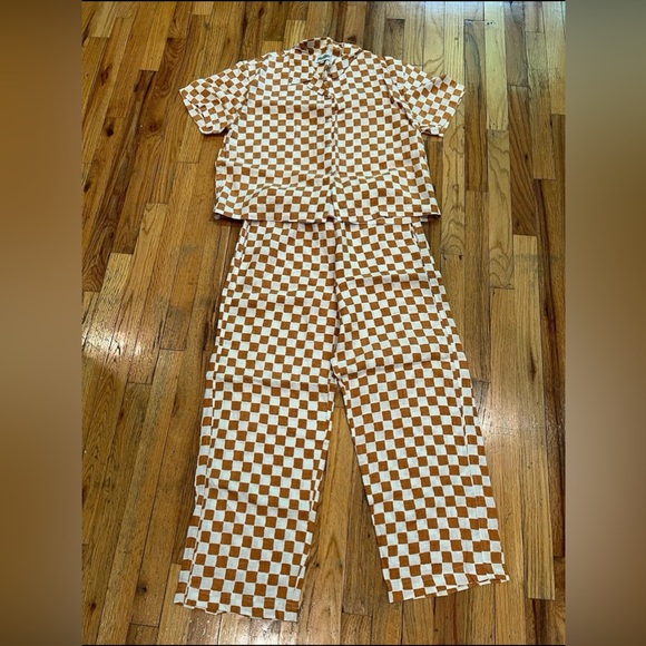 Holiday The Label Pants - holiday the label camel/cream check pyjama pants set